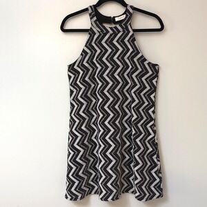 Candies Metallic Halter Mini Dress Sz M Zigzag Black White New Years Club Party